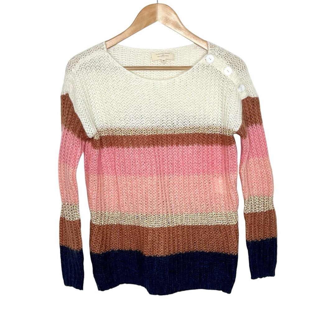 Sezane Metallic Striped Sweater Womens XS Mohair Merino Wool